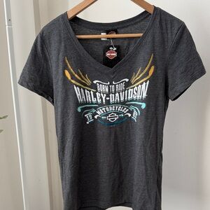 New Harley-Davidson Charcoal V-Neck Tee Graphic Size M